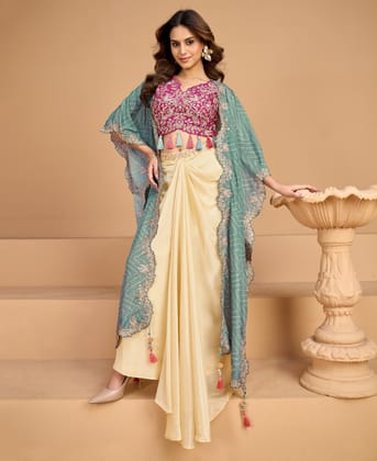 Latest White Floral Printed Fancy Indo-Western for Women (Wedding Wear)