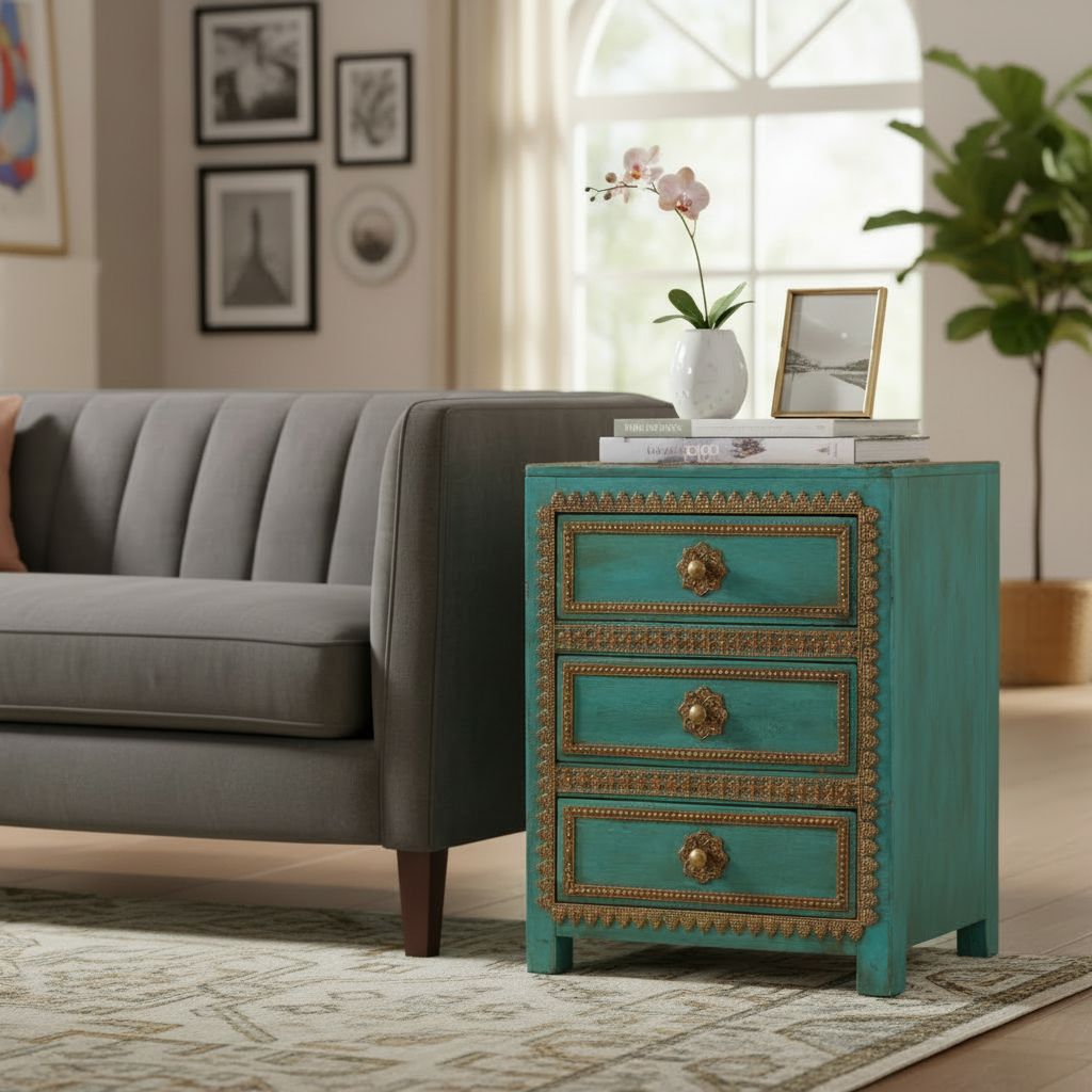 Wooden Side Cabinet-Bedside Drawers Storage