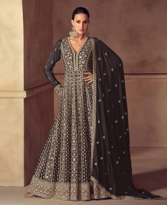 Heavy Chinon Black Anarkali for Women (Wedding Wear)