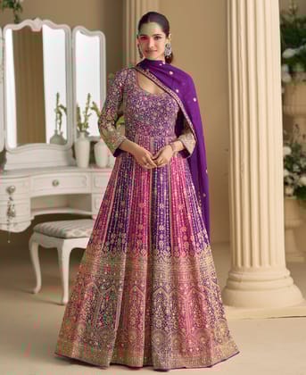 Designer Wedding Wear Bridal Anarkali for Women (Purple)