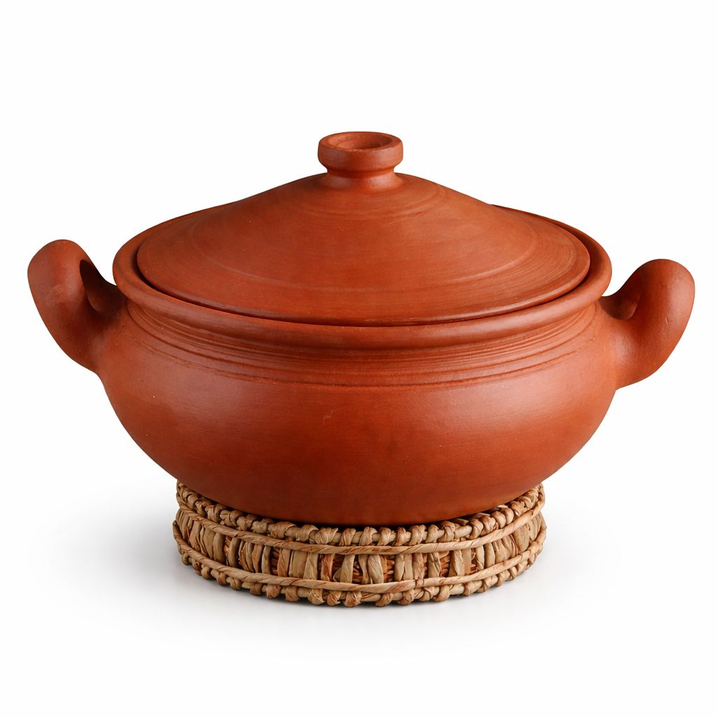 Traditional Clay Handi with Lid & Sabai Grass Mat for Authentic Slow Cooking