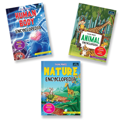 Young Minds Encyclopedia - Set Of 3 Books - Animals, Human Body, And Nature Encyclopedia For Kids