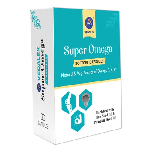 Super Omega Softgel Capsules 1000mg – Natural & Vegetarian Omega 3-6-9 Supplement for Heart, Brain & Joint Health (30 Capsules) (Pack of 1)