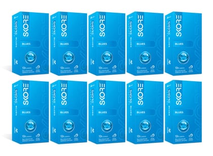 SKORE Blues Vanilla Scented Blue Condoms with Extra Lubrication - 10 Count Box (Pack of 10)