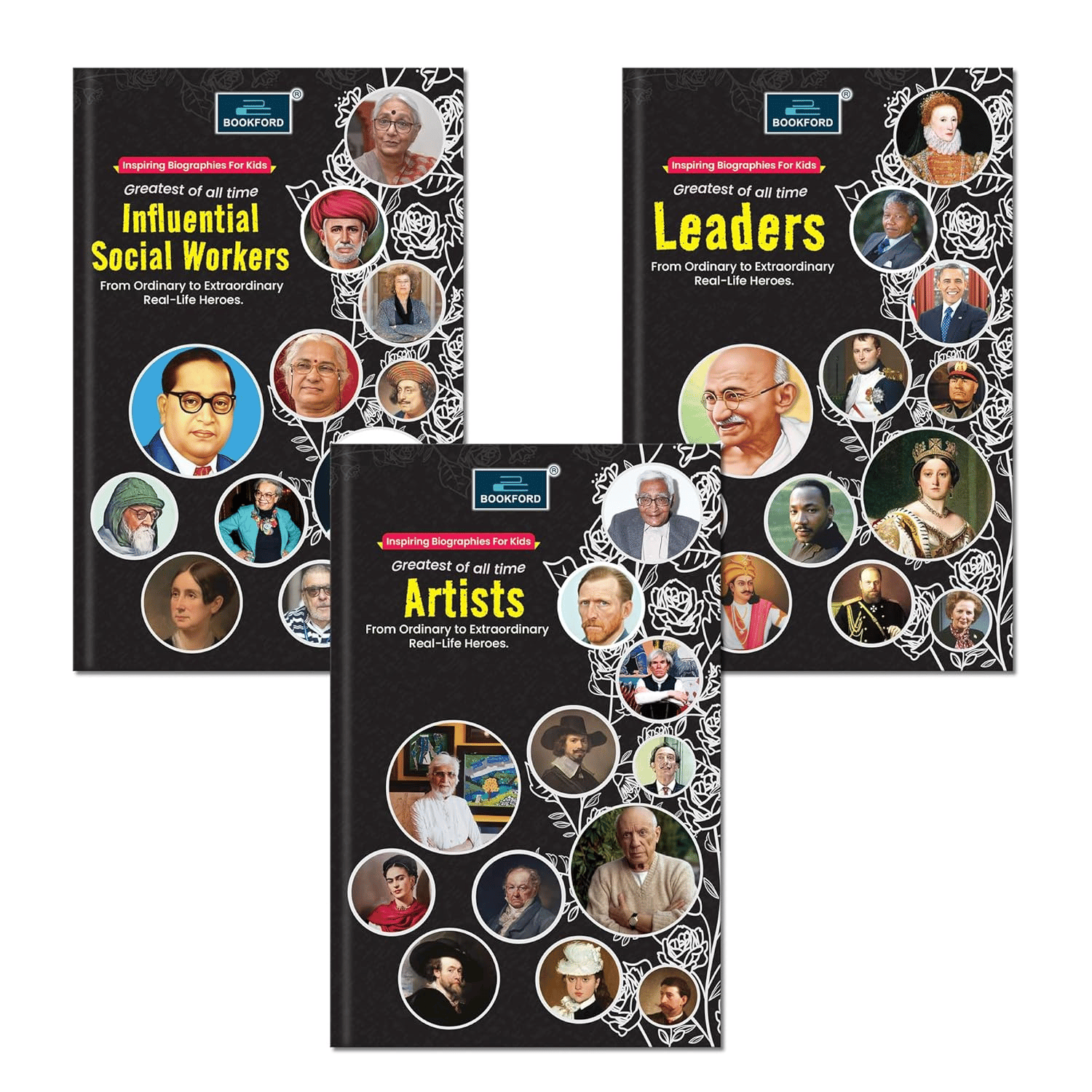 Inspiring biography For Kids Greatest of all time(Set of 3 books)-Influential Social Workers, Leaders, Artists