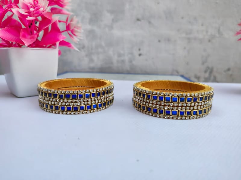 Vibrant Red Silk Thread Bangles with Stone Embellishments 