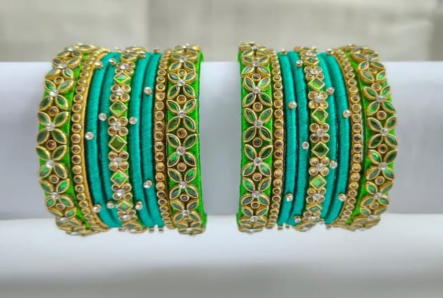 Vibrant Red Silk Thread Bangles with Stone Embellishments 