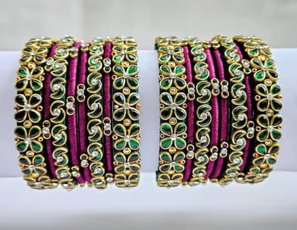 Vibrant Red Silk Thread Bangles with Stone Embellishments 