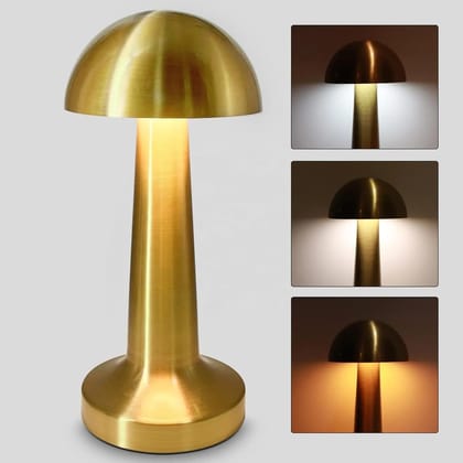 HARBAK,Gold Mushroom Dimmable Rechargeable Table Lamp with 3-Colour Light