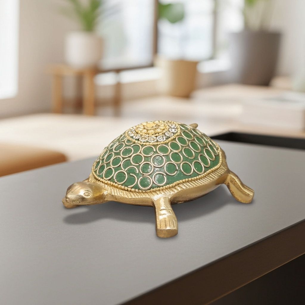 Brass Showpiece Green Tortoise, Turtle statue (ANMAS244 D)
