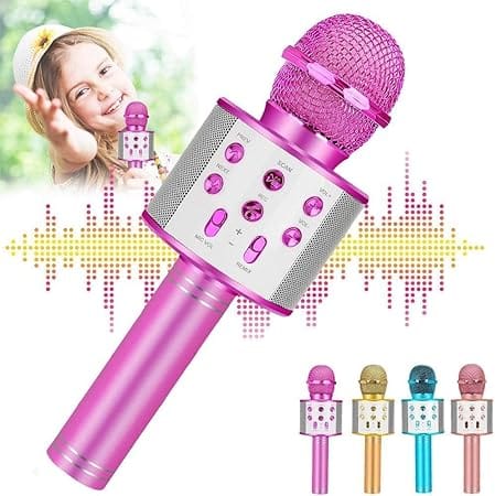 Wireless Bluetooth Karaoke Microphone with Speaker and Voice Changer, Pink