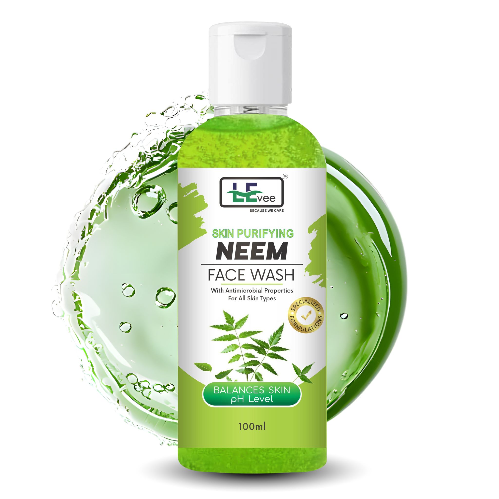 LEvee Skin Purifying Neem Face Wash for Men & Women | pH Balanced Cleanser for Acne & Pimple Control | With Natural Neem & Aloevera | For All Skin Types | 100ml