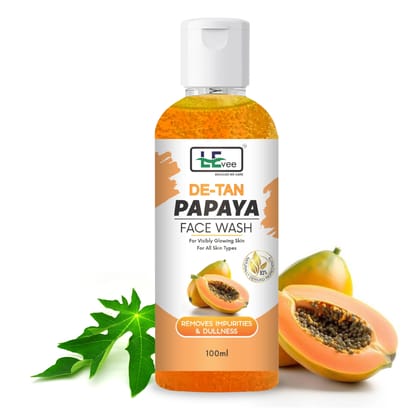 LEvee De-Tan Papaya Face Wash for Men & Women | Skin Brightening & Tan Removal Gel | Infused with Papaya Extract, Aloe Vera & Vitamin E | Sulphate & Paraben Free | All Skin Types - 100ml LEvee De-Tan Papaya Face Wash for Men & Women | Skin Brightening & Tan Removal Gel | Infused with Papaya Extract, Aloe Vera & Vitamin E | Sulphate & Paraben Free | All Skin Types - 100ml