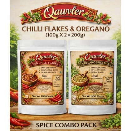 Qawvler | Pizza Chilli Flakes & Oregano | Spice Combo Pack, 200 Gram Total | Seasonings Fresh & Natural Herbs | Each 100 Gram Pouch | (Pack of 2)