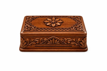 Intricately Carved Wooden Floral Decorative  Box