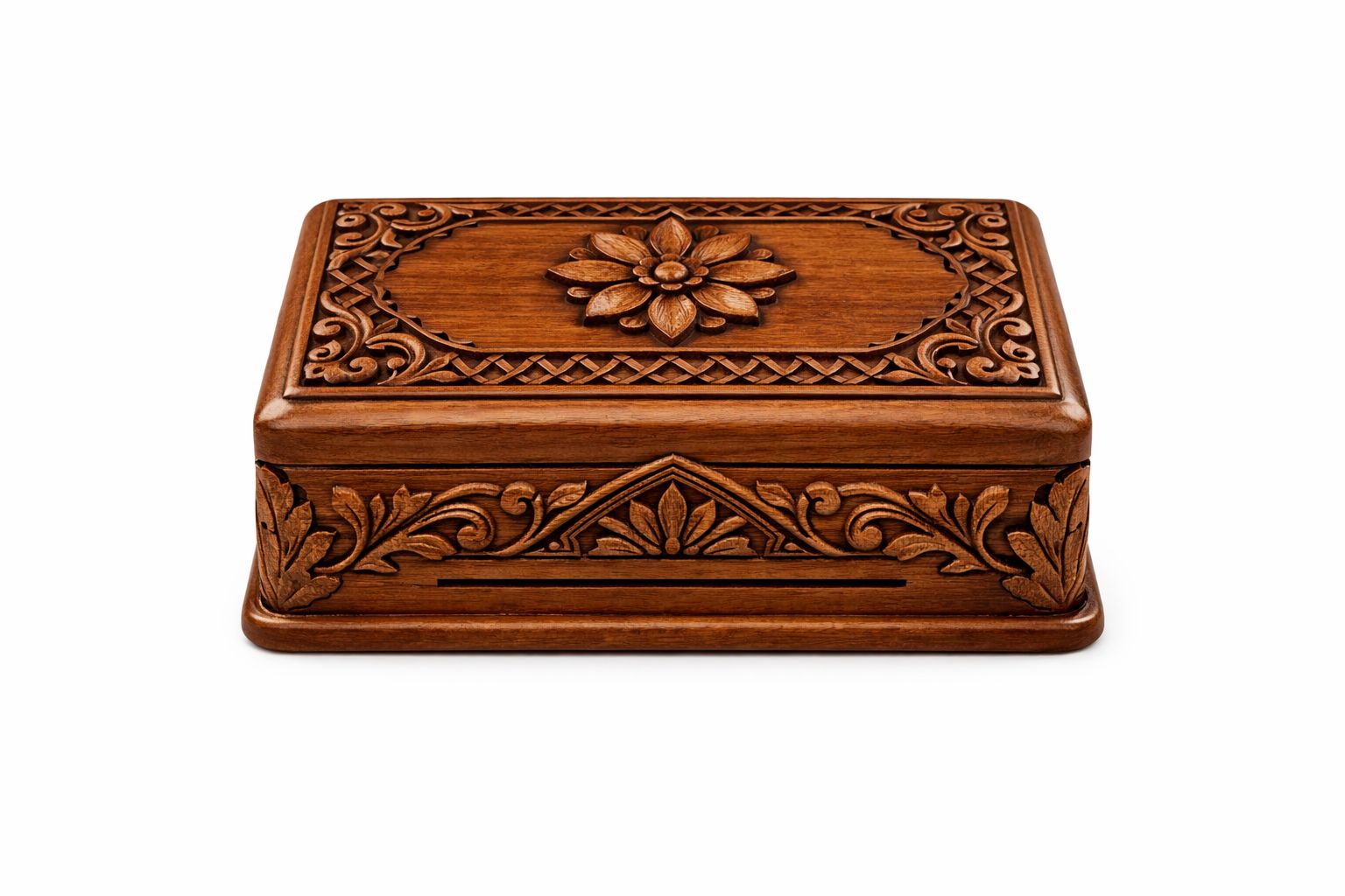 Intricately Carved Wooden Floral Decorative  Box