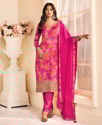 Designer Pink Printed Straight Suit for Women