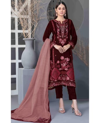 Maroon Velvet Straight Suit for Women Wedding Wear