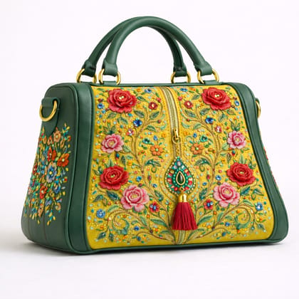 Embroidered Floral Handbag with Tassel Charm