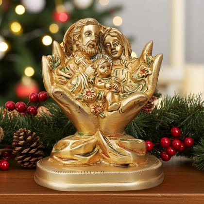 Brass Showpiece Jesus Family with Hand Statue - Blessed Christian Home Decor Idol, Height : 5.7 Inch (BSMAS973 B)