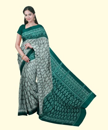 Green Sambalpuri Handwoven Single Ikat Cotton Saree SFCSAR2004