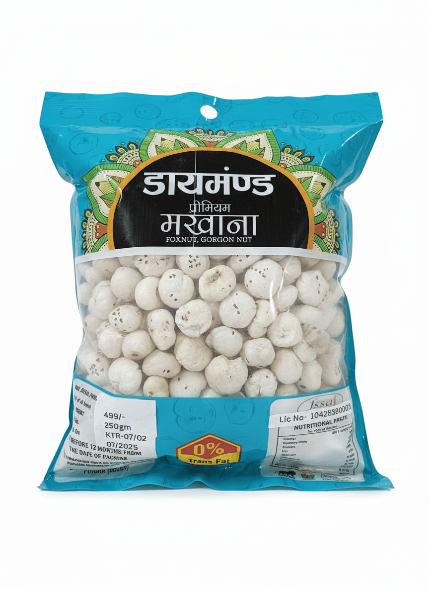 Diamond Premium Makhana (Foxnut, Gorgon Nut) - 250gm Pack, 0% Trans Fat