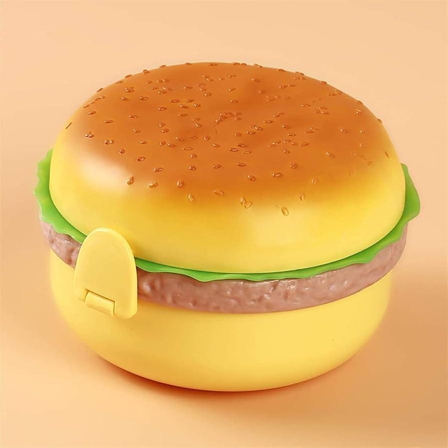 Fun Burger Shaped Plastic Lunch Box for Kids and Adults - Multilayered Food Container