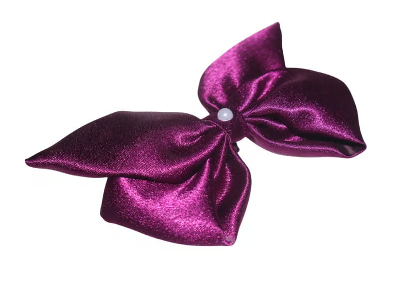 Elegant Purple Satin Bow Hair Clip with Pearl Embellishment