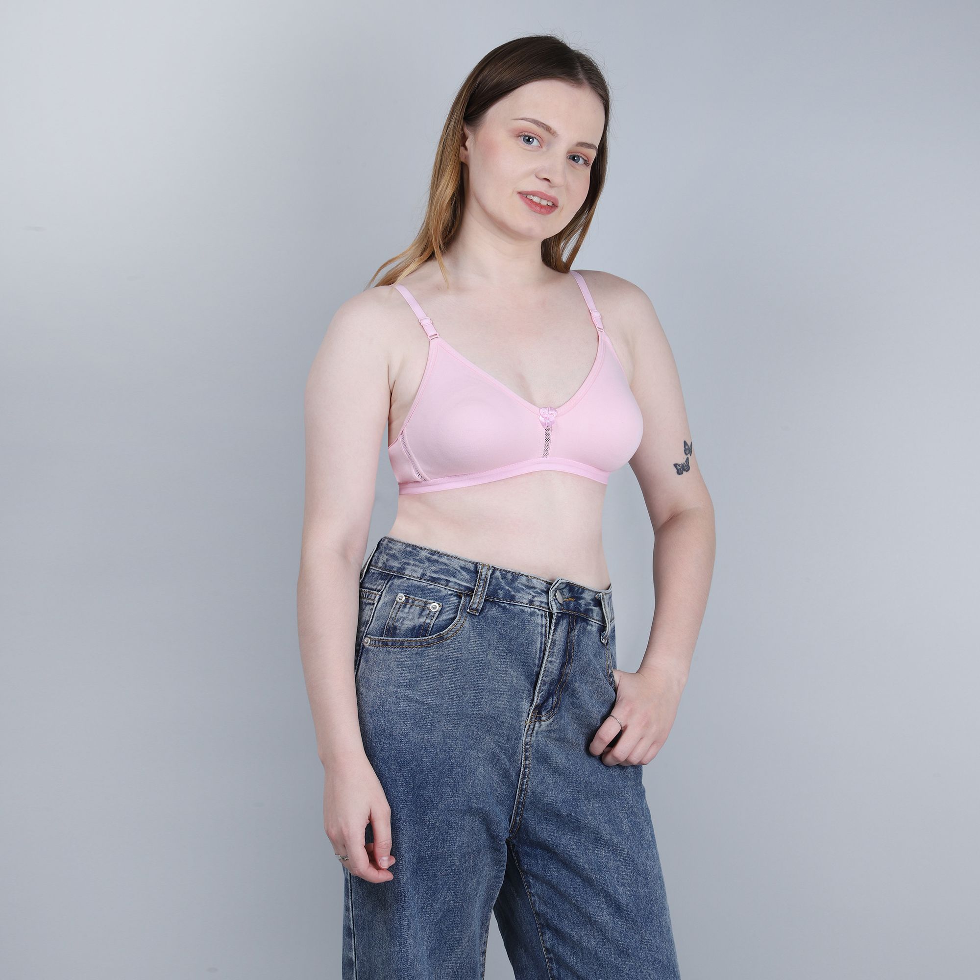 WAONY Women's Premium Cotton Non-Padded Bra – Non-Wired Full Coverage Daily Wear Bra with Net Detail