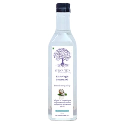 Sprouted Extra Virgin Coconut Oil (Nariyal ka tel) | Plastic Bottle | Kohlu/ Kacchi Ghani | 100% Pure | Gluten-Free | Chemical Free |Wood Cold Pressed/ Cold Pressed Coconut Oil for Cooking in 1 Litre