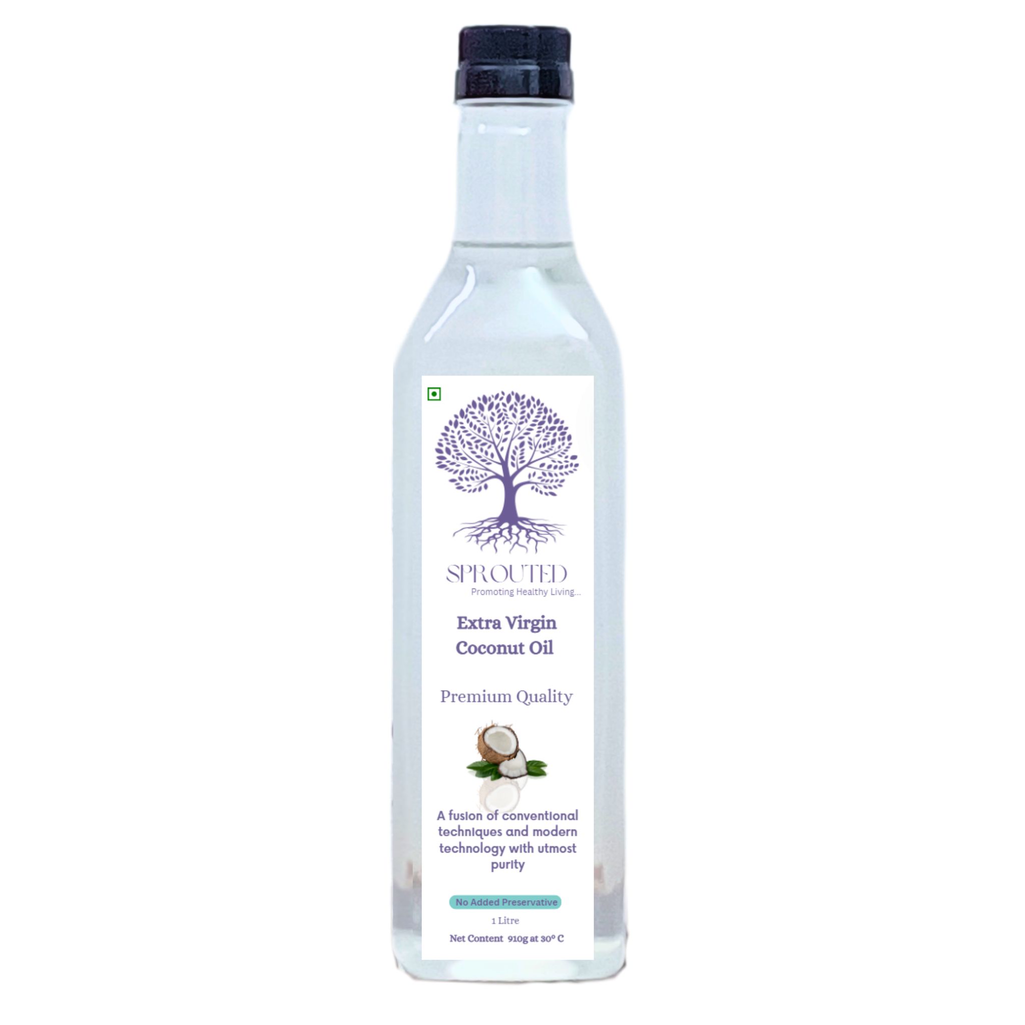 Sprouted Extra Virgin Coconut Oil (Nariyal ka tel) | Plastic Bottle | Kohlu/ Kacchi Ghani | 100% Pure | Gluten-Free | Chemical Free |Wood Cold Pressed/ Cold Pressed Coconut Oil for Cooking in 1 Litre