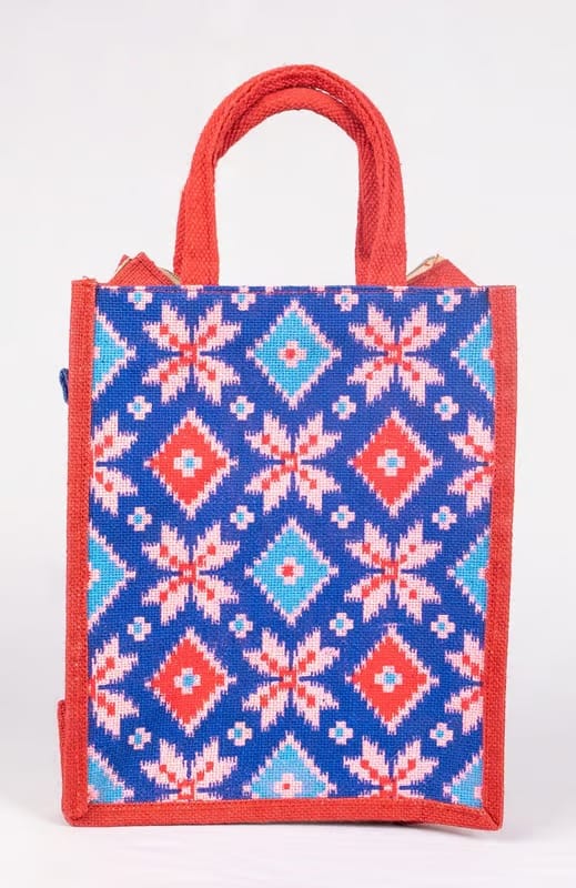Red and Blue Jute Bag