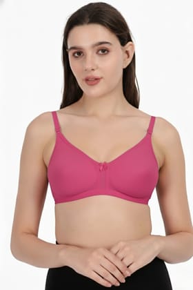 WAONY Women's Seamless Non-Wired T-Shirt Bra – Full Coverage Cotton Blend Comfort Bra with Mesh Detailing & Adjustable Straps