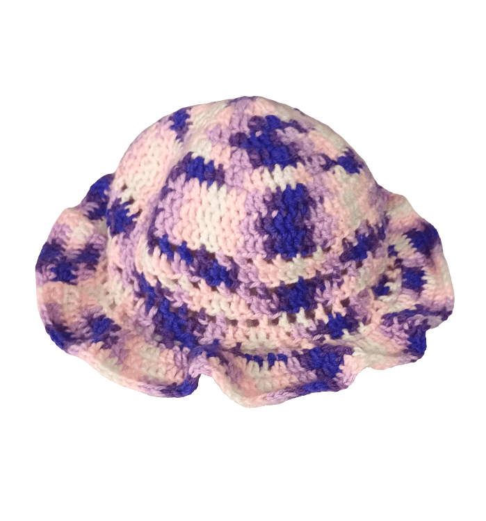 Handmade Crochet Bucket Hat – Multicolor (Purple & Pastel Shades)
