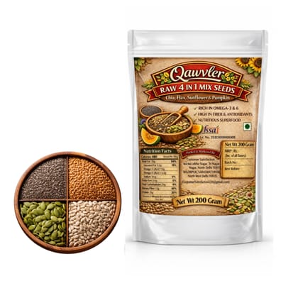 Qawvler Raw 4 in 1 Mix Seeds 200gm | Chia, Flax, Sunflower & Pumpkin Seeds | High Fiber & Antioxidants | Healthy Snacks | for Eating