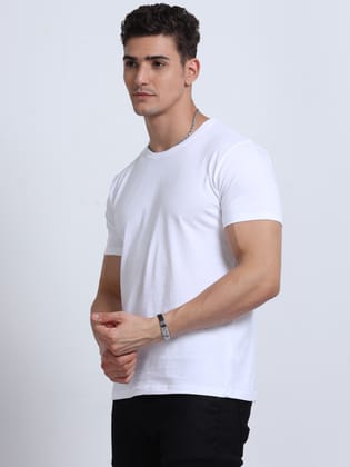 Cotton T-Shirt | Ultrafine Single Jersey | 180 GSM | Biowashed | Eco-Friendly | 100% cotton | Plain tshirt | White Colour | Size - M (40 Chest / 27 length )