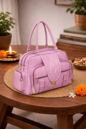 Stylish Light Purple Faux Leather Women's Fashion Handbag with Studded Flap & Multiple Pockets