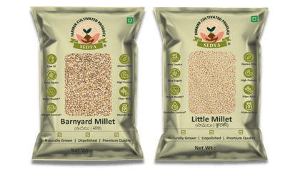 Sedya Two Millet Combo Whole Grains | Barnyard & Little Millet | Certified Low GI | Udalu / Samai | Gluten Free | Unpolished, Toasted, No Soaking Required | High Plant Protein & Fibre | 1 Kg Pack