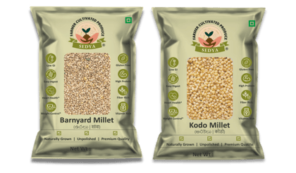 Sedya Two Millet Combo Whole Grains | Barnyard & Kodo Millet | Certified Low GI | Udalu / Varagu | Gluten Free | Unpolished, Toasted, No Soaking Required | High Plant Protein & Fibre | Total 1 Kg (500 g Each Pack)