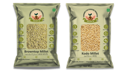 Sedya Two Millet Combo Whole Grains | Browntop & Kodo Millet | Certified Low GI | Korale / Varagu | Gluten Free | Unpolished, Toasted, No Soaking Required | High Plant Protein & Fibre | Total 1 Kg (500 g Each Pack)