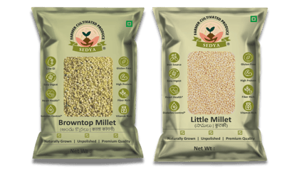 Sedya Two Millet Combo Whole Grains | Browntop & Little Millet | Certified Low GI | Korale / Samai | Gluten Free | Unpolished, Toasted, No Soaking Required | High Plant Protein & Fibre | Total 1 Kg (500 g Each Pack) 
