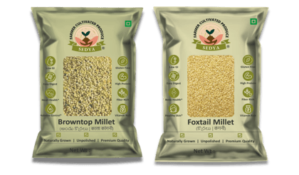 Sedya Two Millet Combo Whole Grains | Browntop & Foxtail Millet | Certified Low GI | Korale / Korralu | Gluten Free | Unpolished, Toasted, No Soaking Required | High Plant Protein & Fibre | Total 1 Kg (500 g Each Pack) 