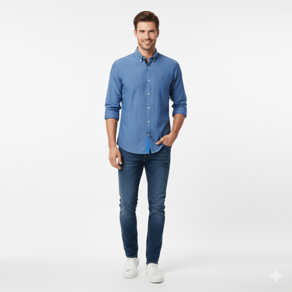 Men's Blue Full Sleeve Cotton Button-Down Casual Shirt