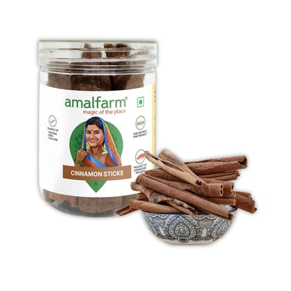 Amalfarm Indian Cinnamon Sticks | Whole Dalchini from North-East Forests | Naturally Sweet & Aromatic | PET Jar Packed | Ideal for Chai, Cooking & Wellness | 200g