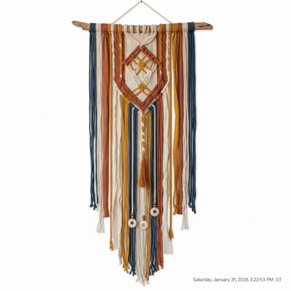 Boho Macrame Wall Hanging with Geometric Pattern - Multicolor Cotton Wall Decor