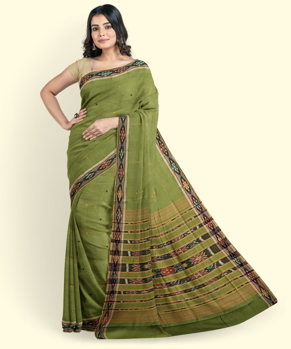 Olive Sambalpuri Handwoven Single Ikat Cotton Saree SFCSAR2238