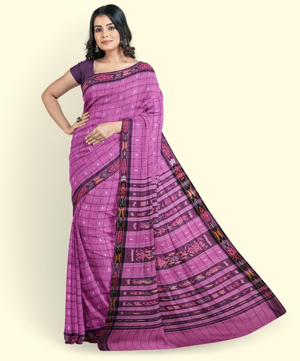 Pink Sambalpuri Handwoven Single Ikat Cotton Saree SFCSAR2248