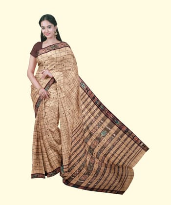 Beige Sambalpuri Handwoven Single Ikat Cotton Saree SFCSAR2249
