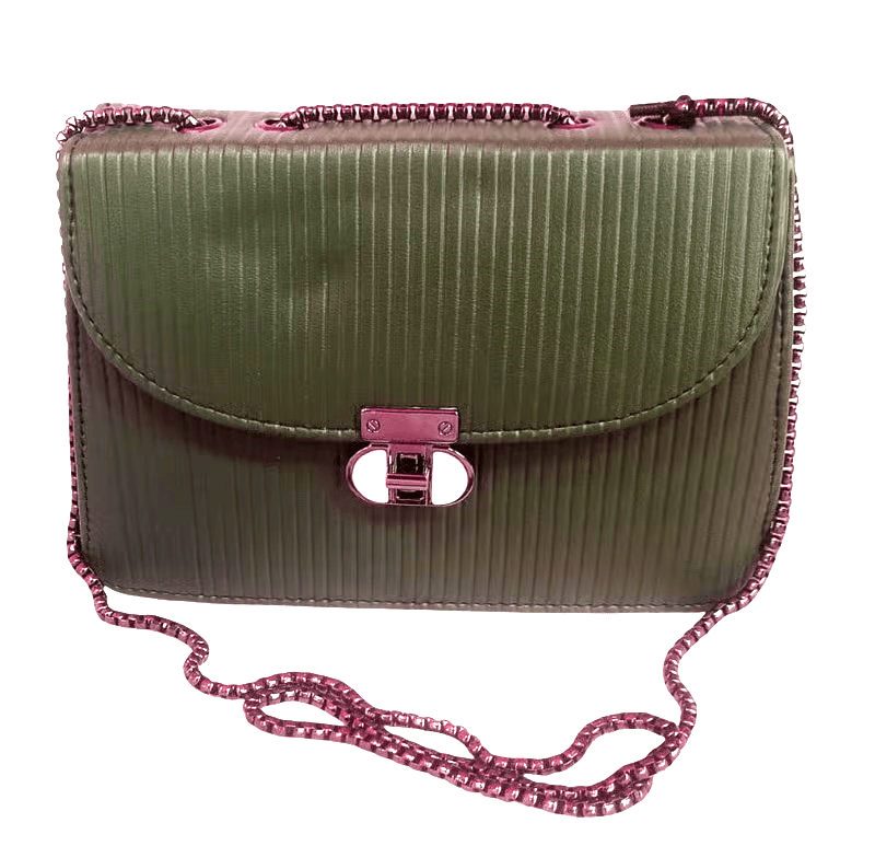 Green Textured Leather Chain Strap Crossbody Bag