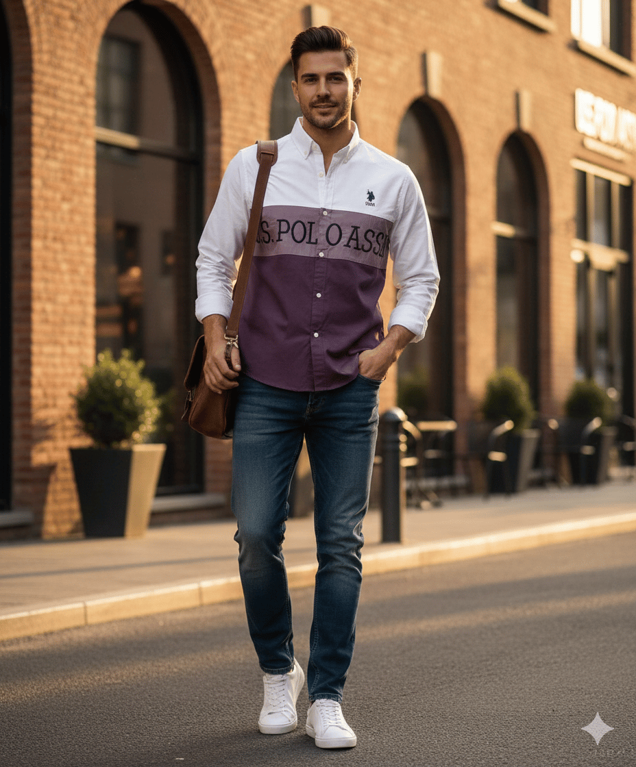Men's Color Block Full Sleeve Cotton Casual Shirt